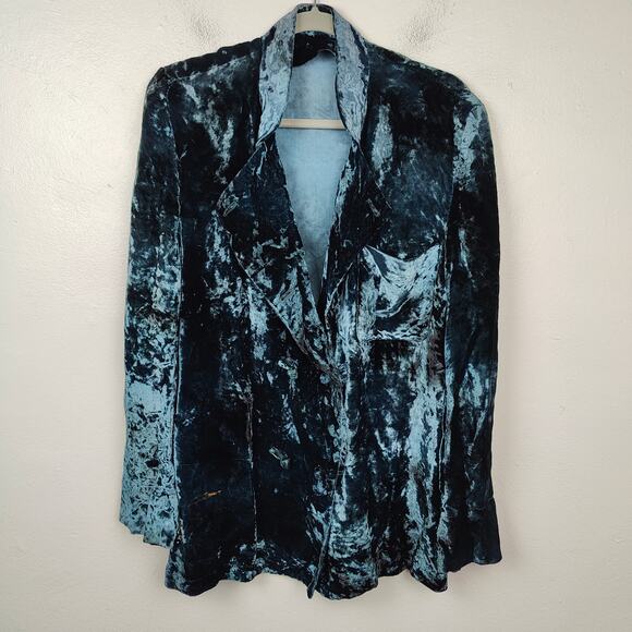 Vintage Tuscan Square Crushed Velvet Blazer Womens Small Blue Made in‎ Italy - Picture 1 of 9